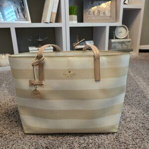 Kate Spade Hawthorn Lane Striped Tote - Beige and white